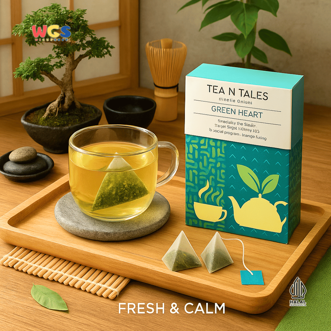 Tea N Tales Gourmet Tea Green Heart 15g (5x3g) – Fresh, Calm Single Origin Green Tea Triangle Tea