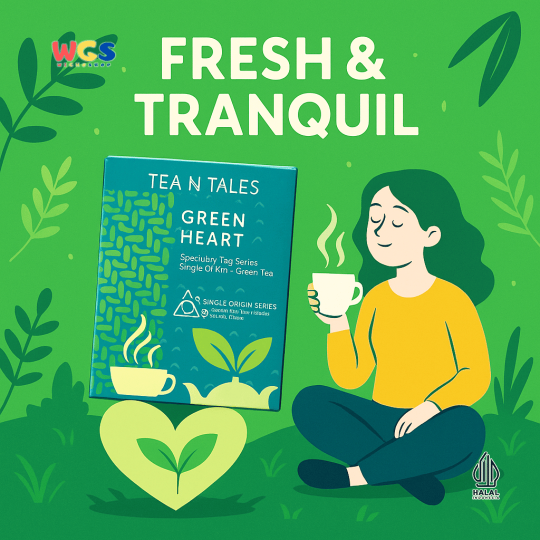 Tea N Tales Gourmet Tea Green Heart 15g (5x3g) – Fresh, Calm Single Origin Green Tea Triangle Tea