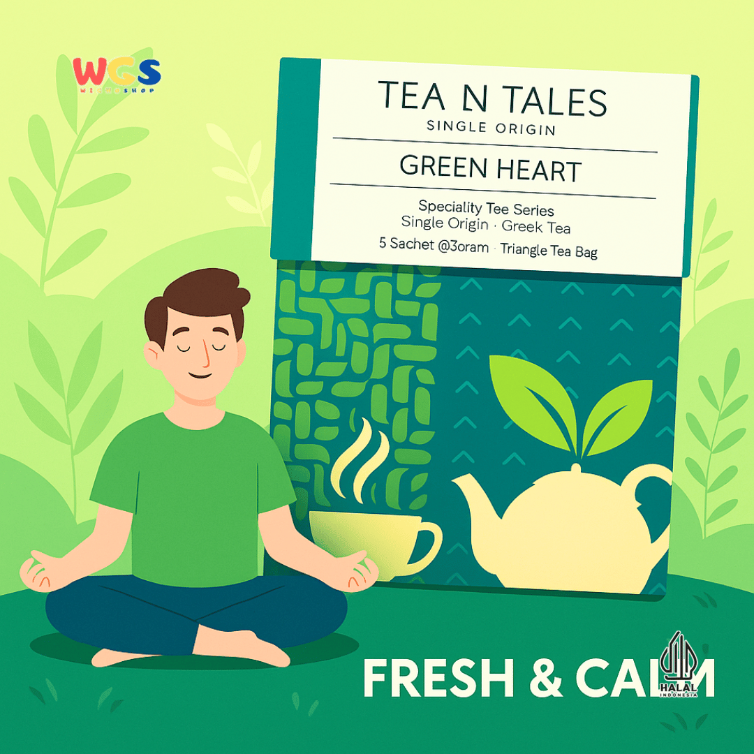 Tea N Tales Gourmet Tea Green Heart 15g (5x3g) – Fresh, Calm Single Origin Green Tea Triangle Tea