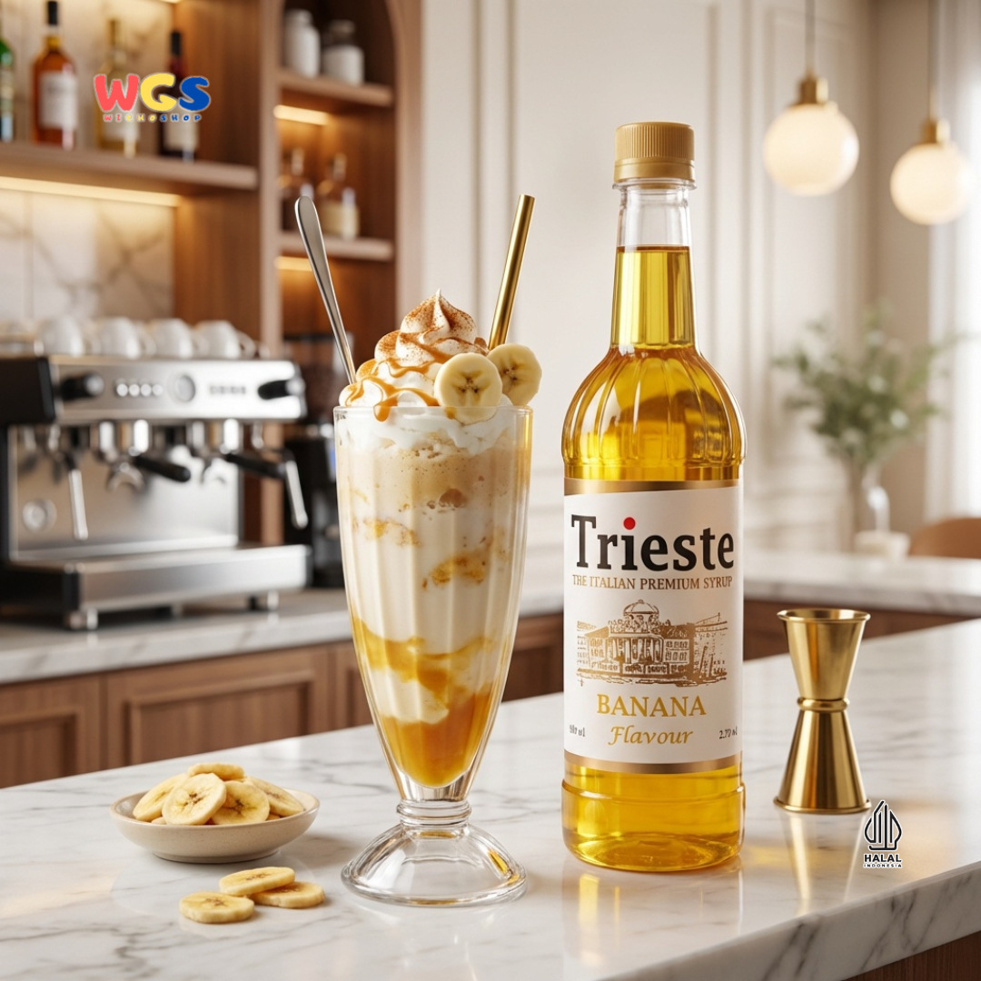Trieste Banana Syrup 650ml - Sirup Pisang Halal Premium untuk Milkshake, Kopi, Soda & Minuman