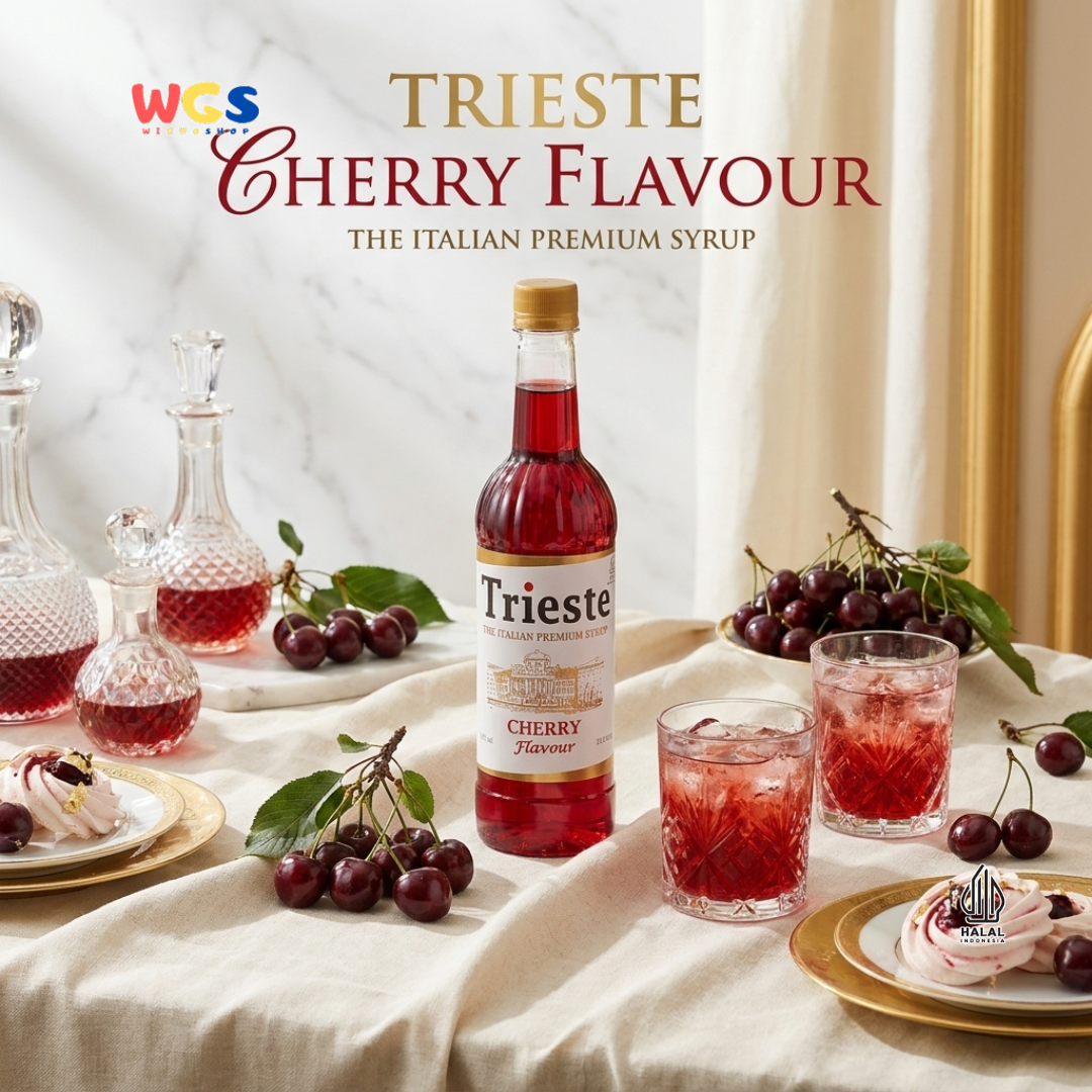 Trieste Cherry Syrup Flavour 650ml - Sirup Cherry Premium untuk Minuman, Soda, Mocktail dan Dessert