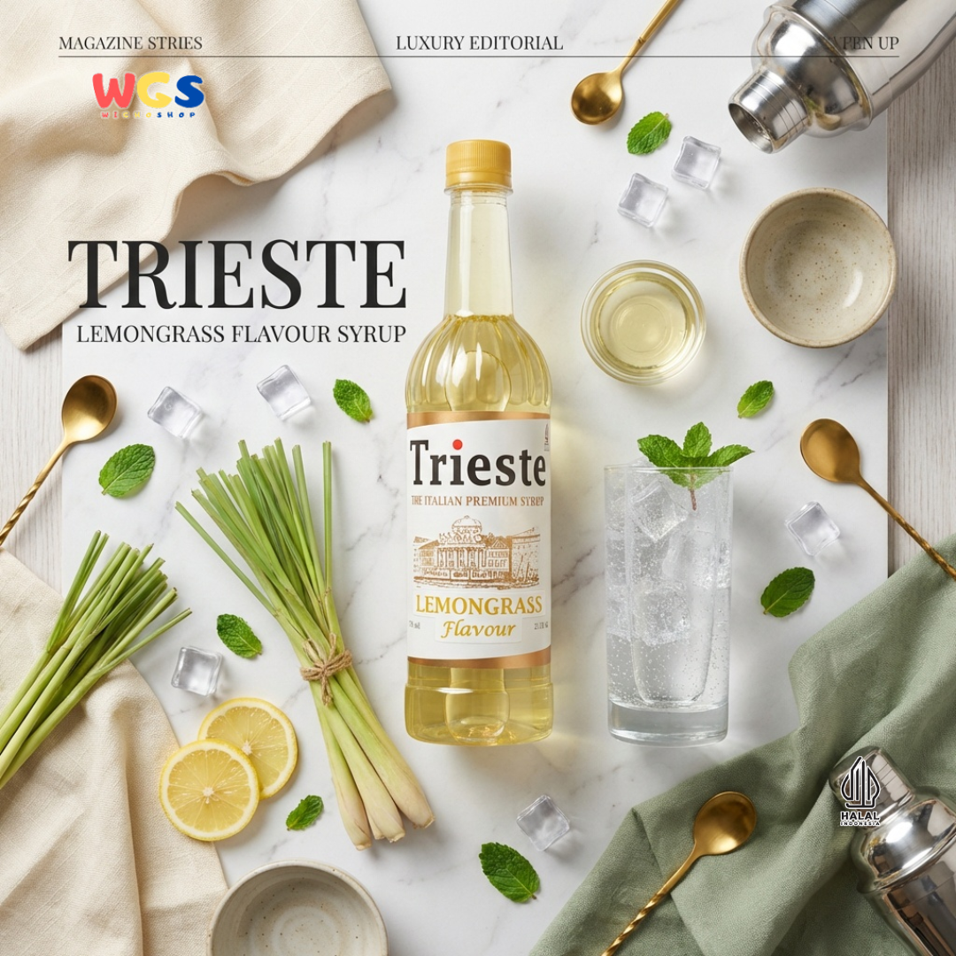 Trieste Lemongrass Syrup 650ml - Sirup Serai Premium untuk Tea, Soda, Mocktail dan Minuman Cafe