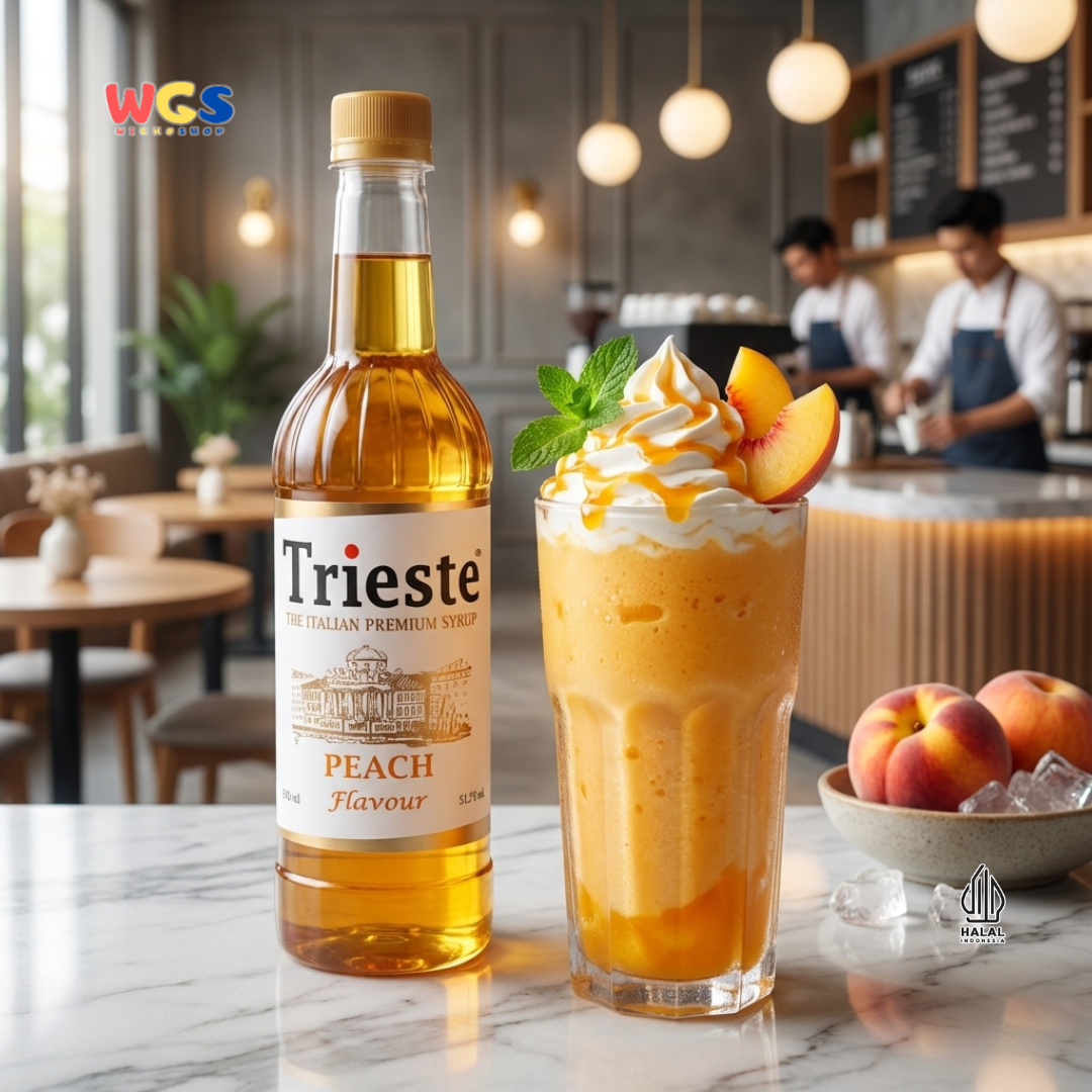 Trieste Peach Syrup 650ml - Sirup Peach Halal Premium untuk Tea, Soda, Mocktail & Minuman