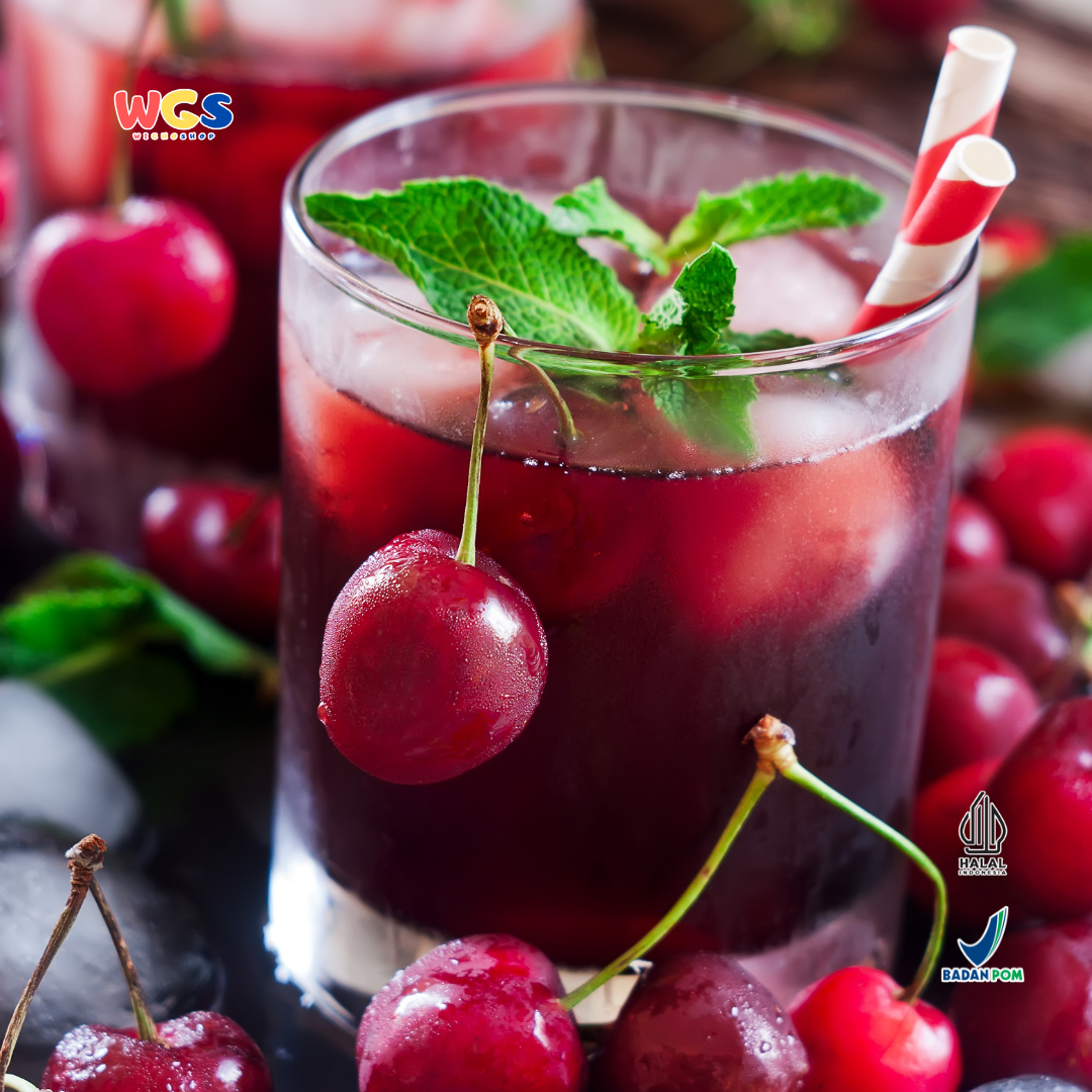 WILMOND Maraschino Cherries with Stem 2kg – Ceri Merah Batang untuk Topping Minuman & Dessert