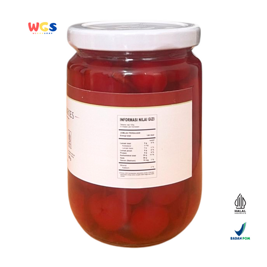 WILMOND Maraschino Cherries with Stem 375g – Red Cherry Stem Topping for Drinks & Desserts