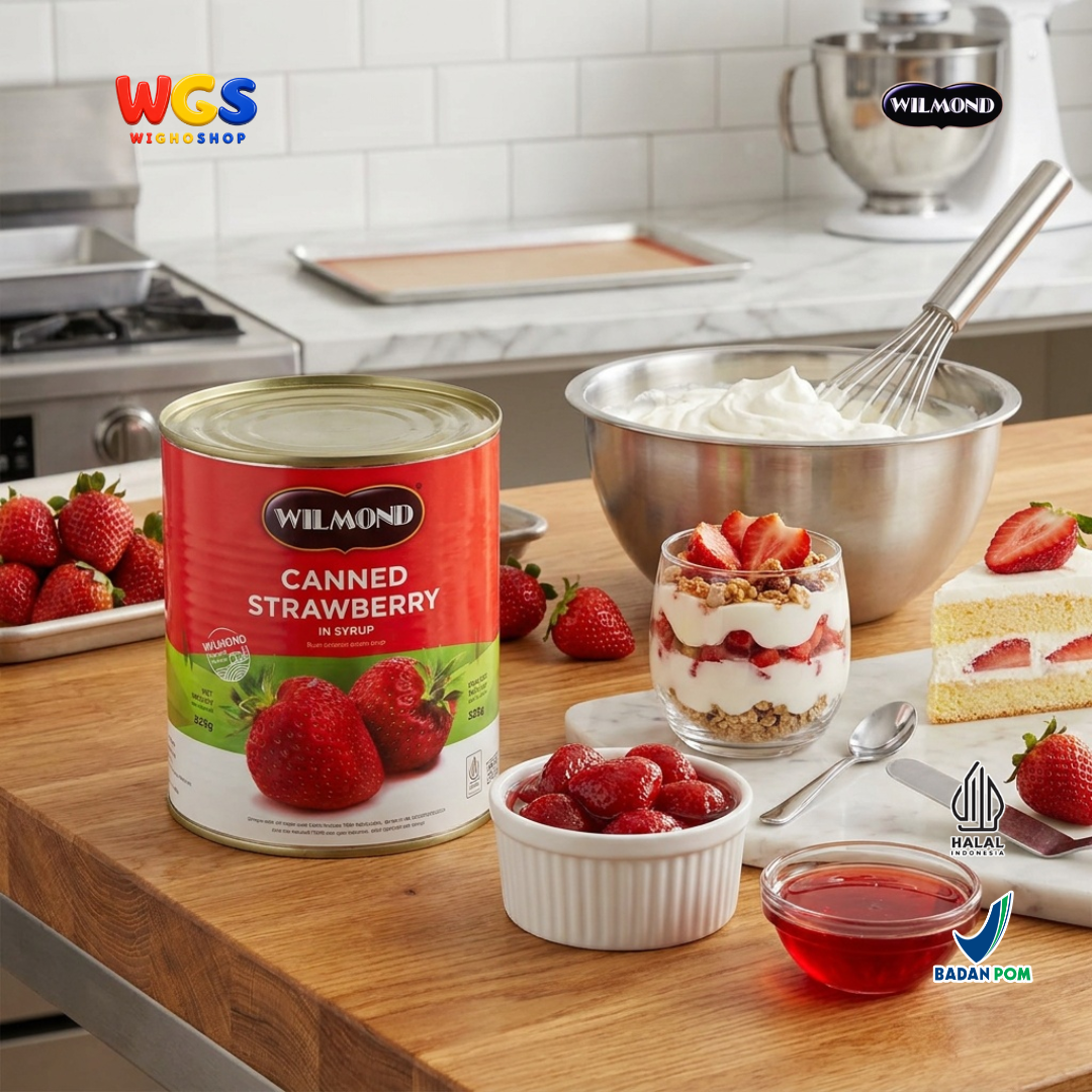 Wilmond Canned Strawberry in Syrup 825g - Stroberi Kaleng Isi Kurang Lebih 40 Buah Topping Dessert Minuman
