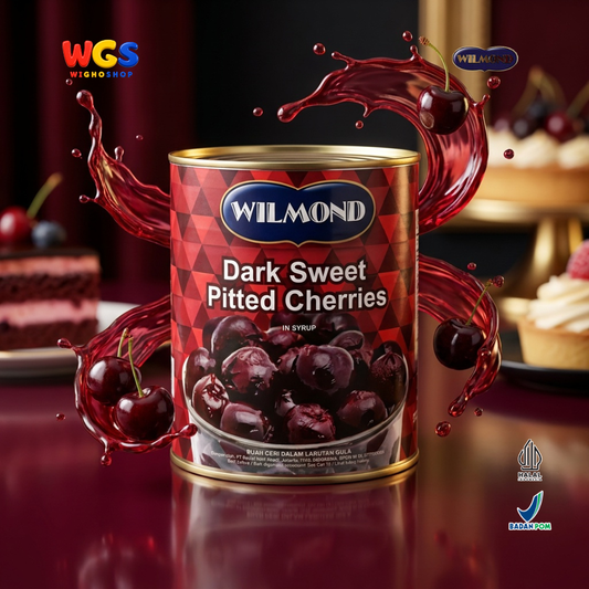 Wilmond Dark Sweet Pitted Cherries 825g - Buah Ceri Hitam Manis Kaleng Isi Kurang Lebih 100 Buah Topping Dessert