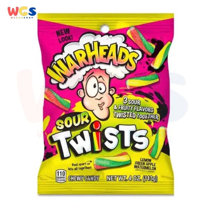 Permen Warheads Sour and Fruity Chewy Candy Twisted Together 4oz 113g