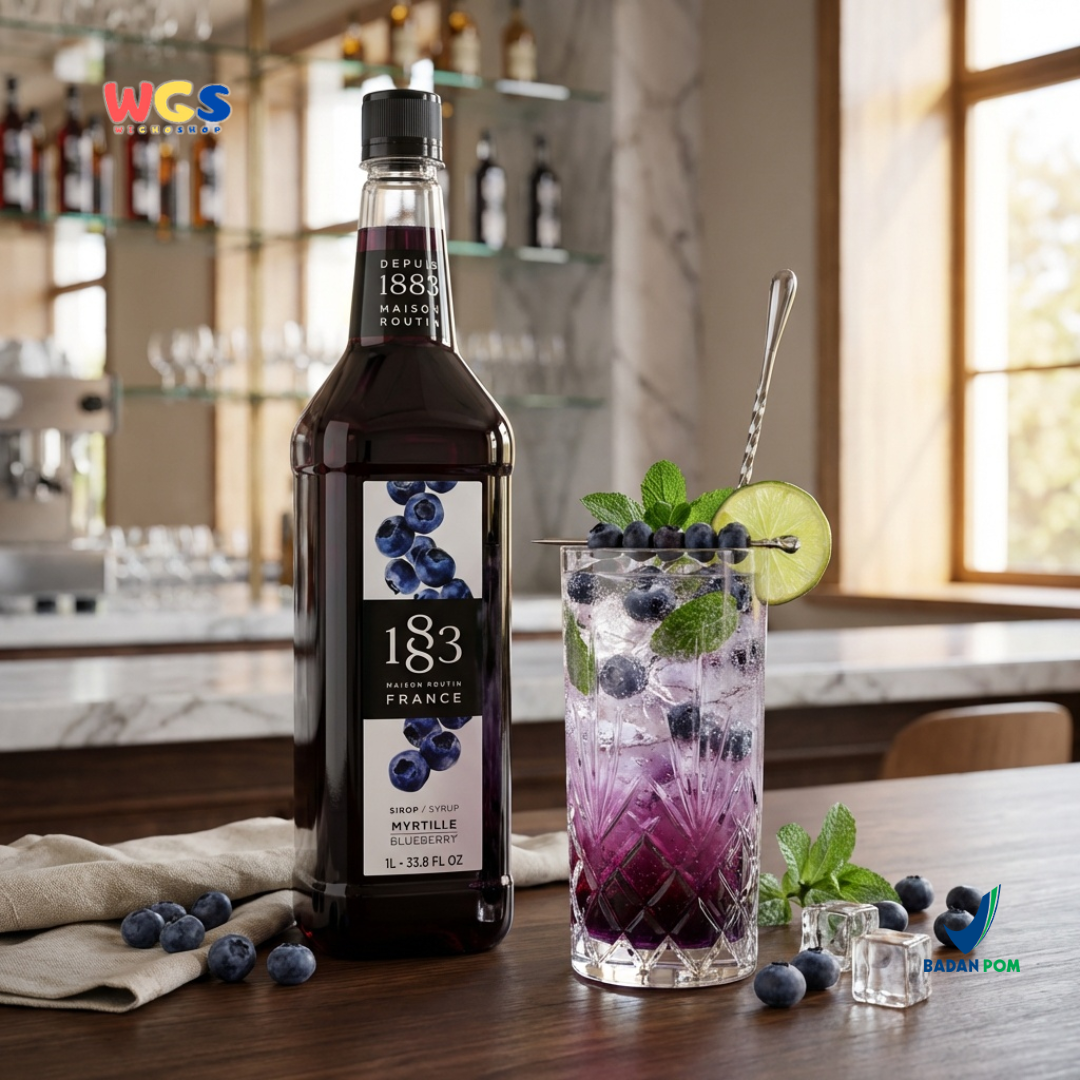 1883 Maison Routin Blueberry Syrup 1L - Sirup Blueberry Premium Prancis untuk Mocktail, Soda, Tea & Dessert