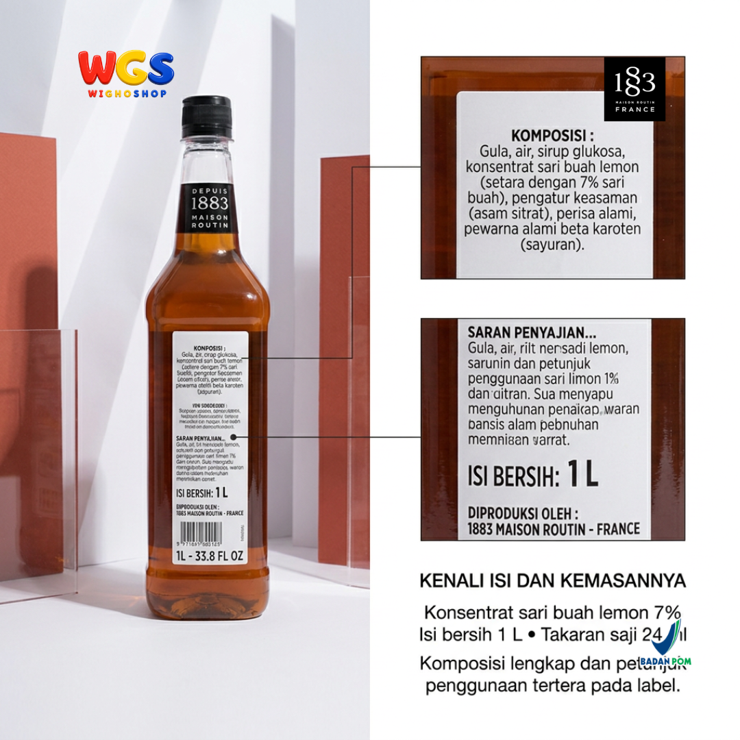 1883 Maison Routin Citron Lemon Syrup 1L - Sirup Lemon untuk Lemon Tea, Soda dan Mocktail