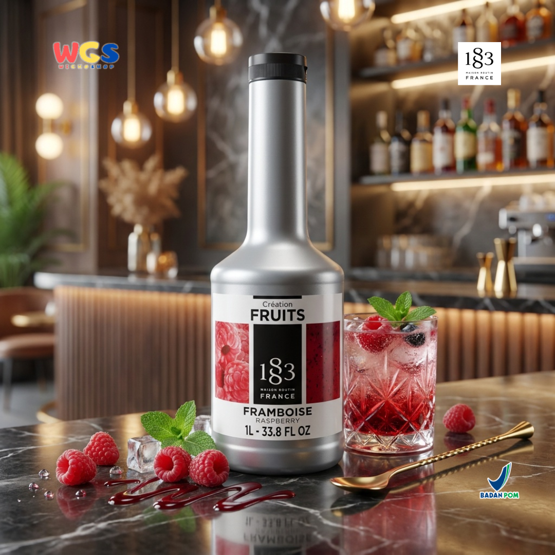 1883 Maison Routin Creation Fruits Raspberry Puree 1L - Saus Buah Rasberi untuk Minuman Cafe Dessert