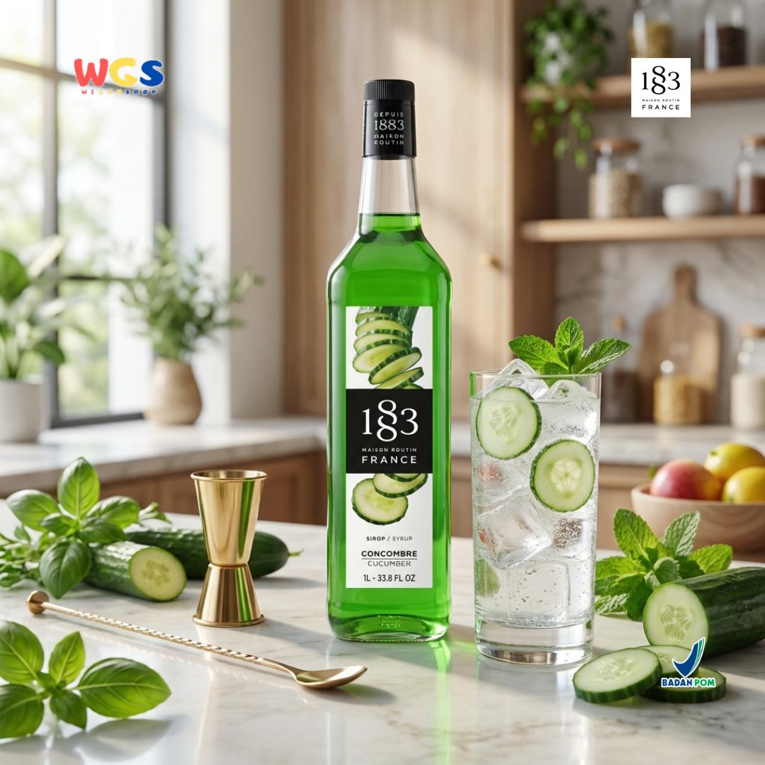1883 Maison Routin Cucumber Syrup 1L – Sirup Mentimun Premium untuk Soda, Mocktail & Tea