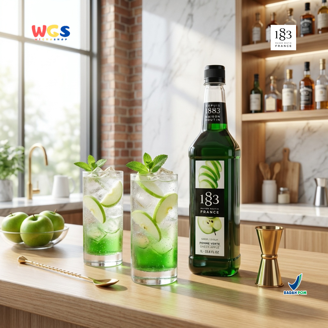 1883 Maison Routin Green Apple Syrup 1L - Sirup Apel Hijau Premium untuk Soda, Mocktail & Tea