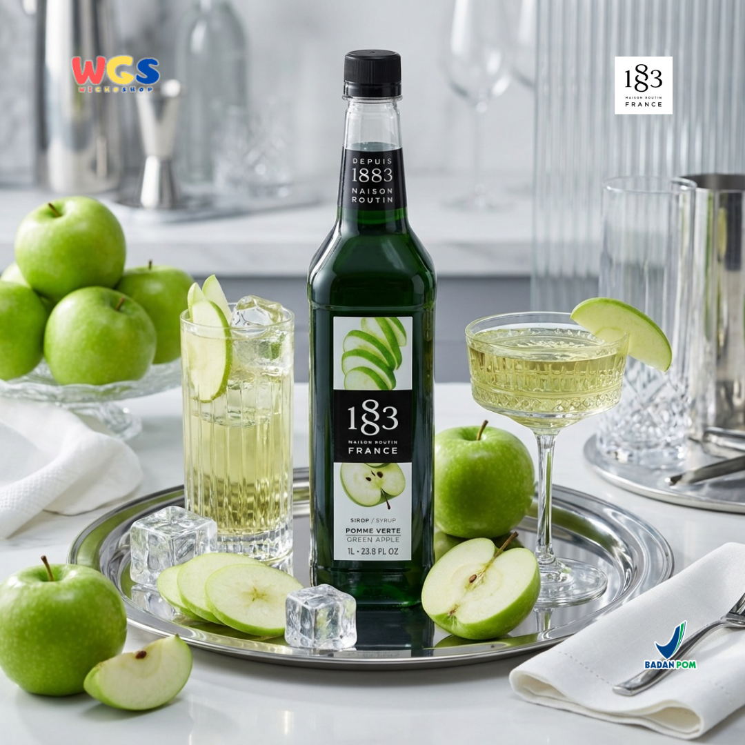 1883 Maison Routin Green Apple Syrup 1L - Sirup Apel Hijau Premium untuk Soda, Mocktail & Tea