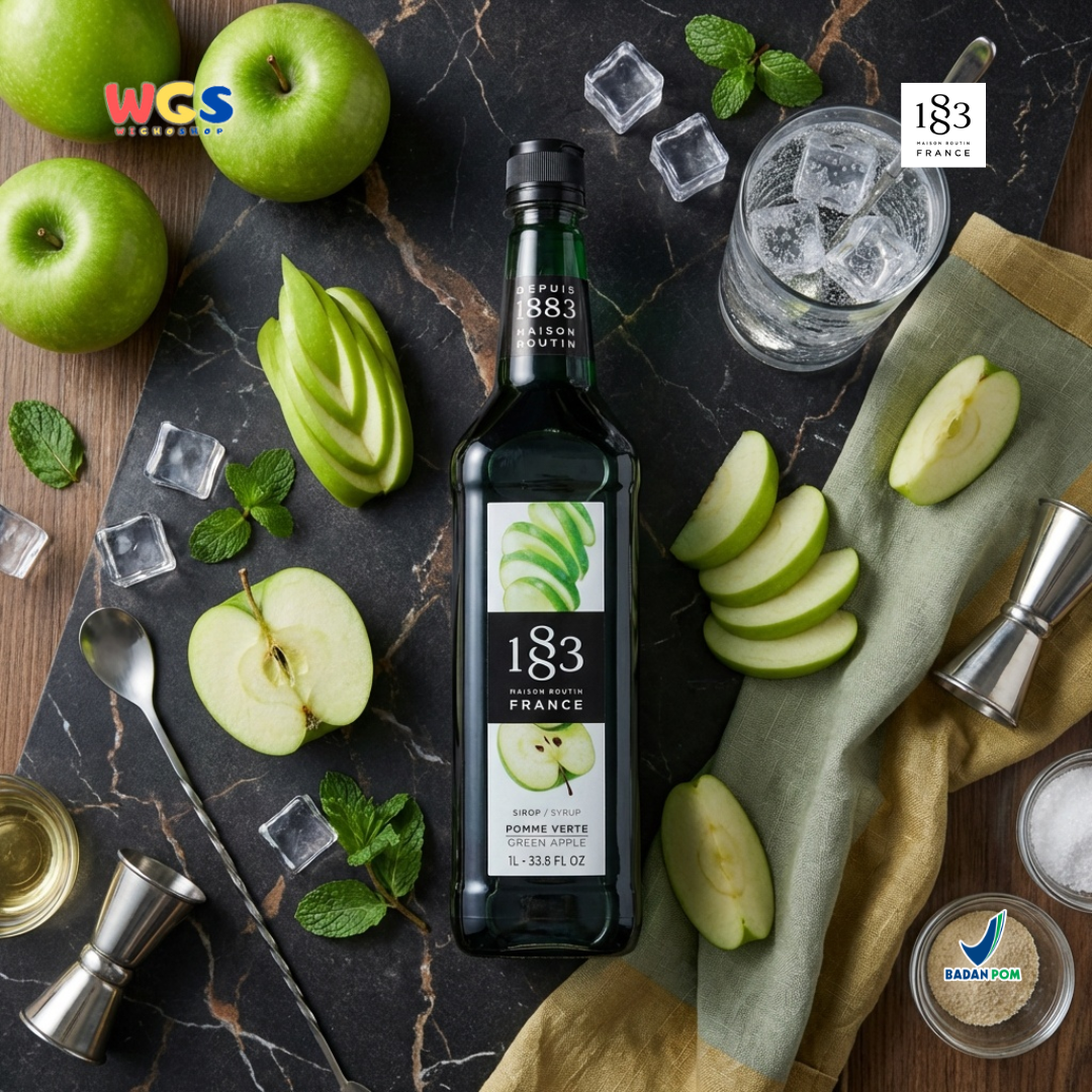 1883 Maison Routin Green Apple Syrup 1L - Sirup Apel Hijau Premium untuk Soda, Mocktail & Tea