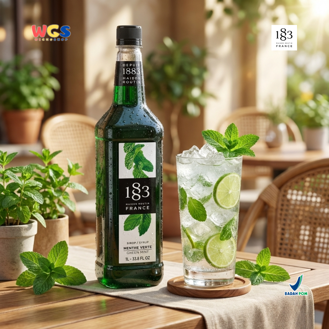 1883 Maison Routin Green Mint Syrup 1L - Sirup Green Mint Syrup Cafe Barista Mocktail Drink