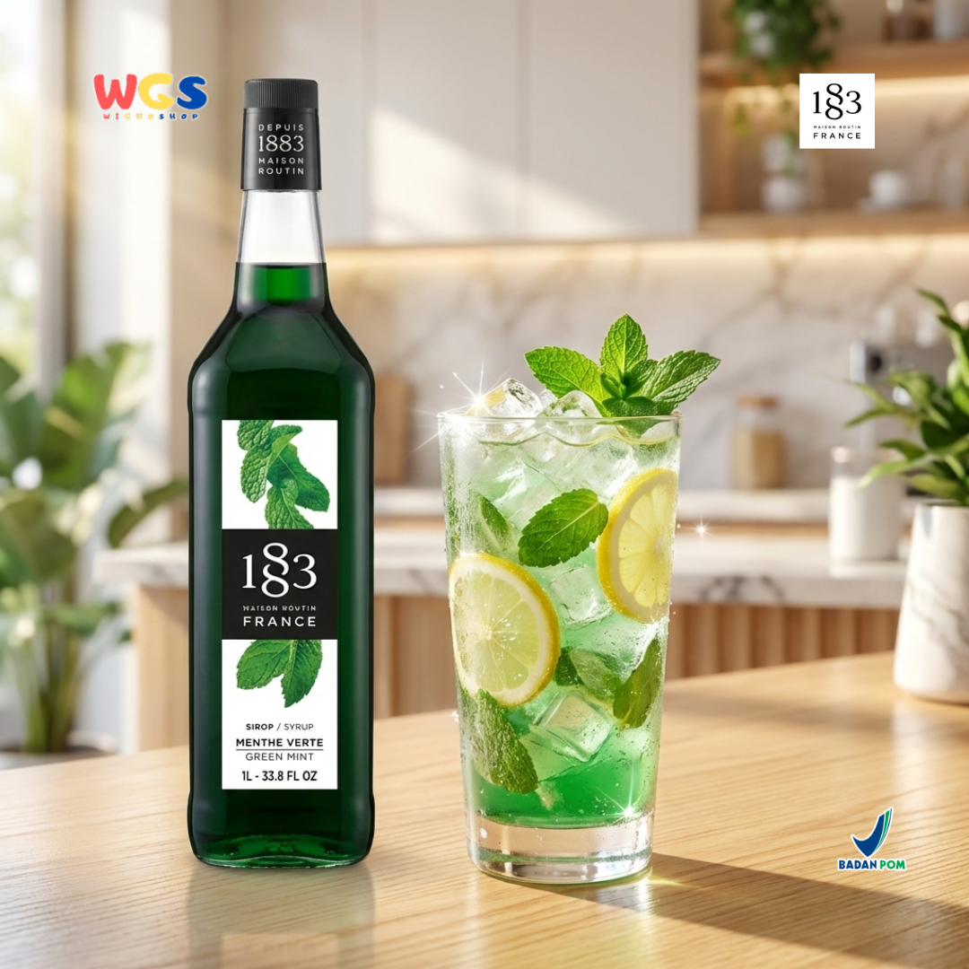 1883 Maison Routin Green Mint Syrup 1L - Sirup Green Mint Syrup Cafe Barista Mocktail Drink