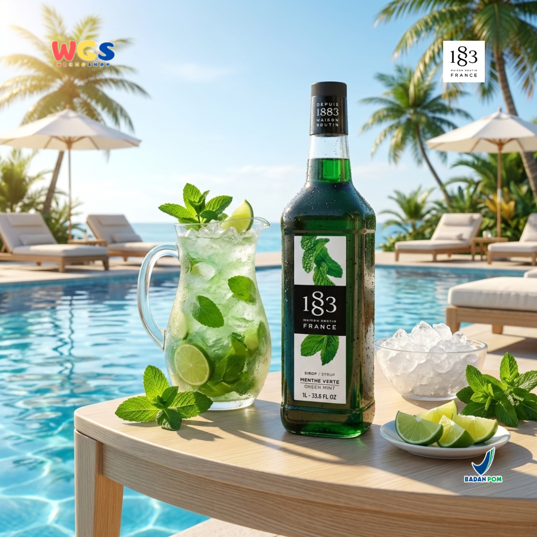 1883 Maison Routin Green Mint Syrup 1L - Sirup Green Mint Syrup Cafe Barista Mocktail Drink