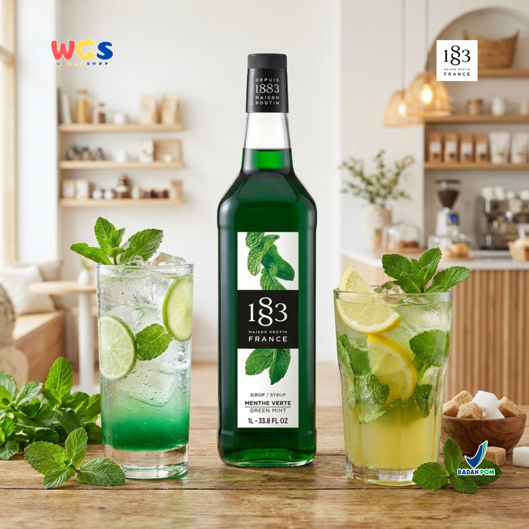 1883 Maison Routin Green Mint Syrup 1L - Sirup Green Mint Syrup Cafe Barista Mocktail Drink