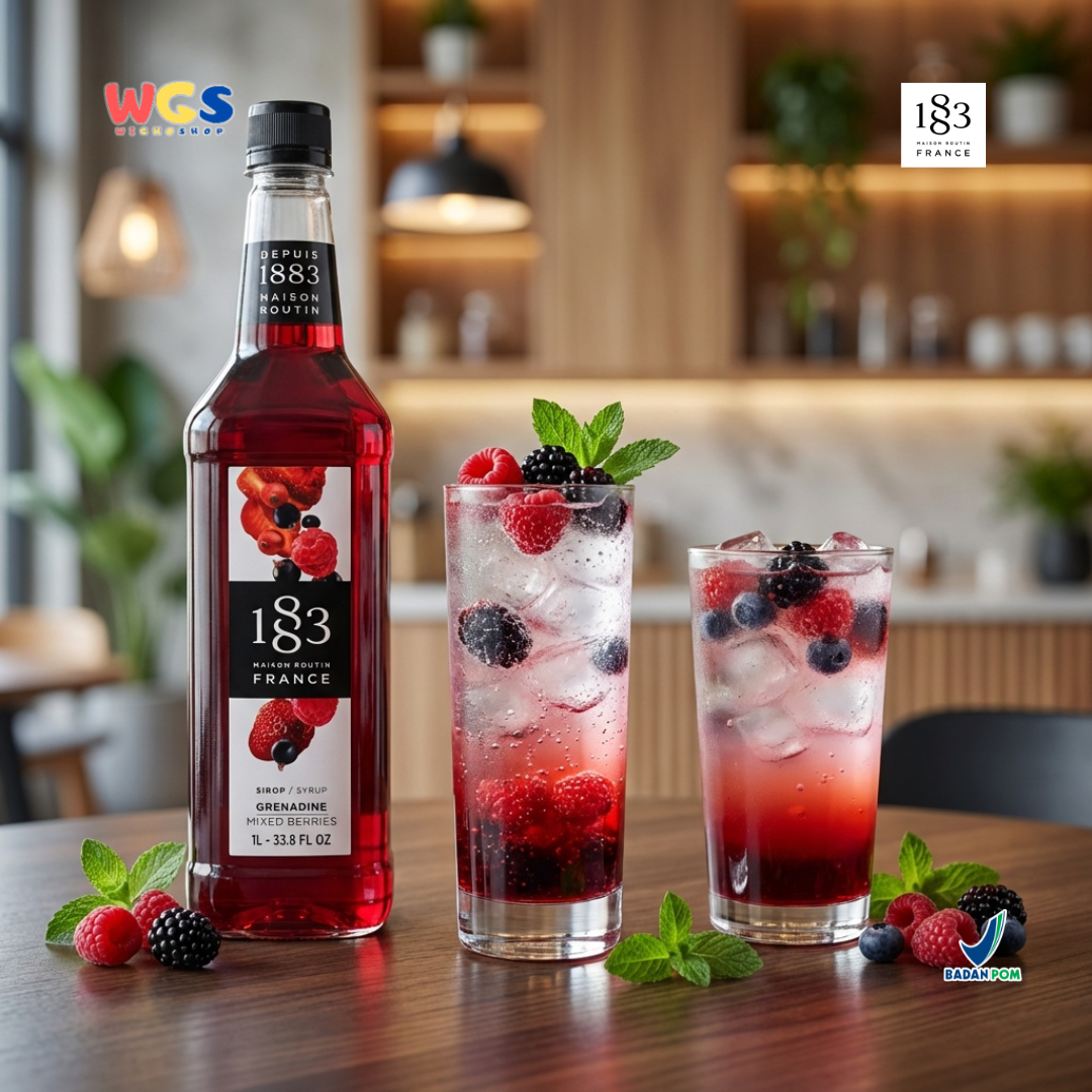 1883 Maison Routin Grenadine Syrup 1L - Sirup Grenadine Mixed Berries Syrup Cafe Barista Mocktail