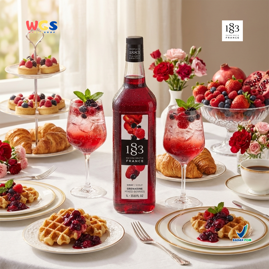 1883 Maison Routin Grenadine Syrup 1L - Sirup Grenadine Mixed Berries Syrup Cafe Barista Mocktail