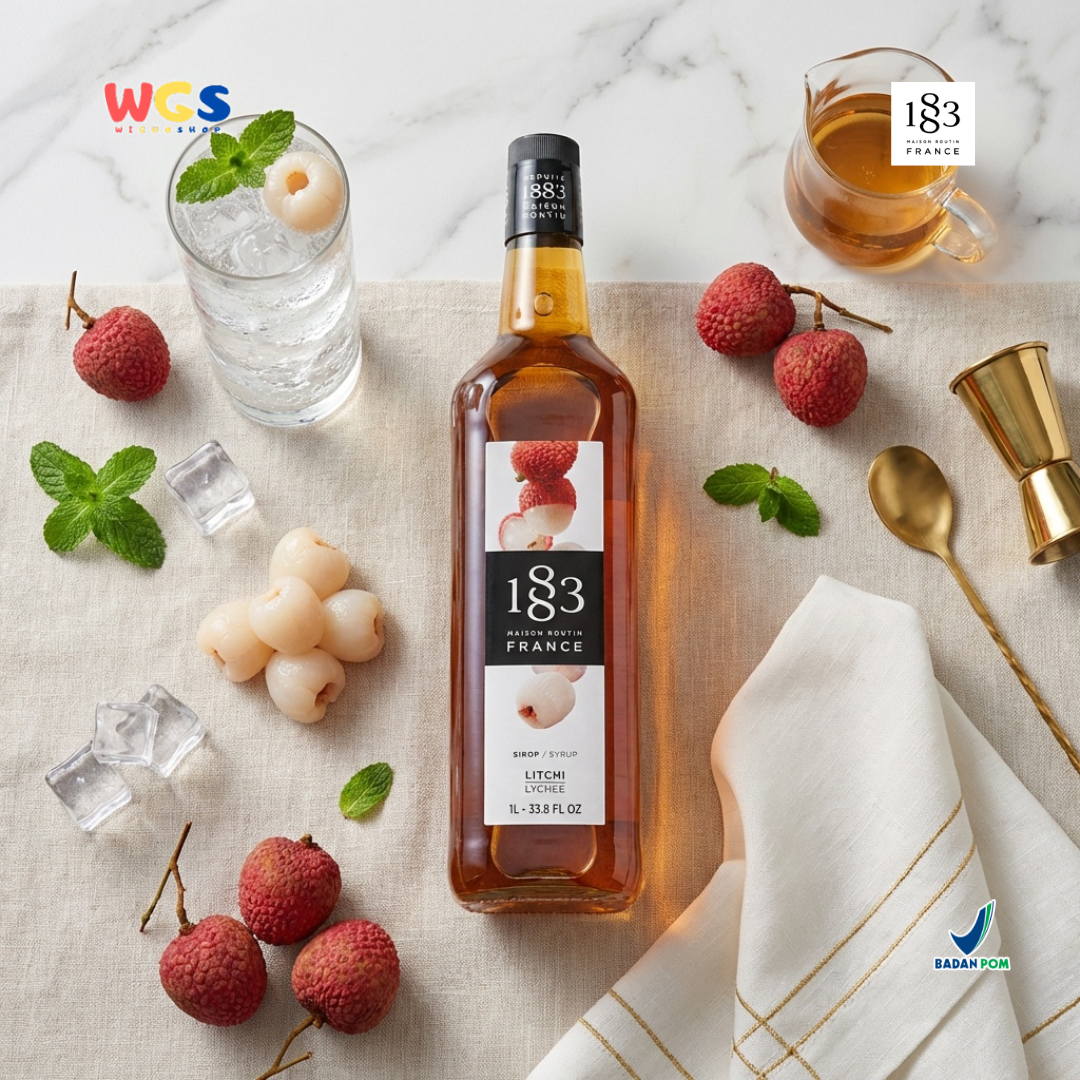 1883 Maison Routin Lychee Syrup 1L – Sirup Leci Premium untuk Soda, Mocktail, Tea & Cocktail