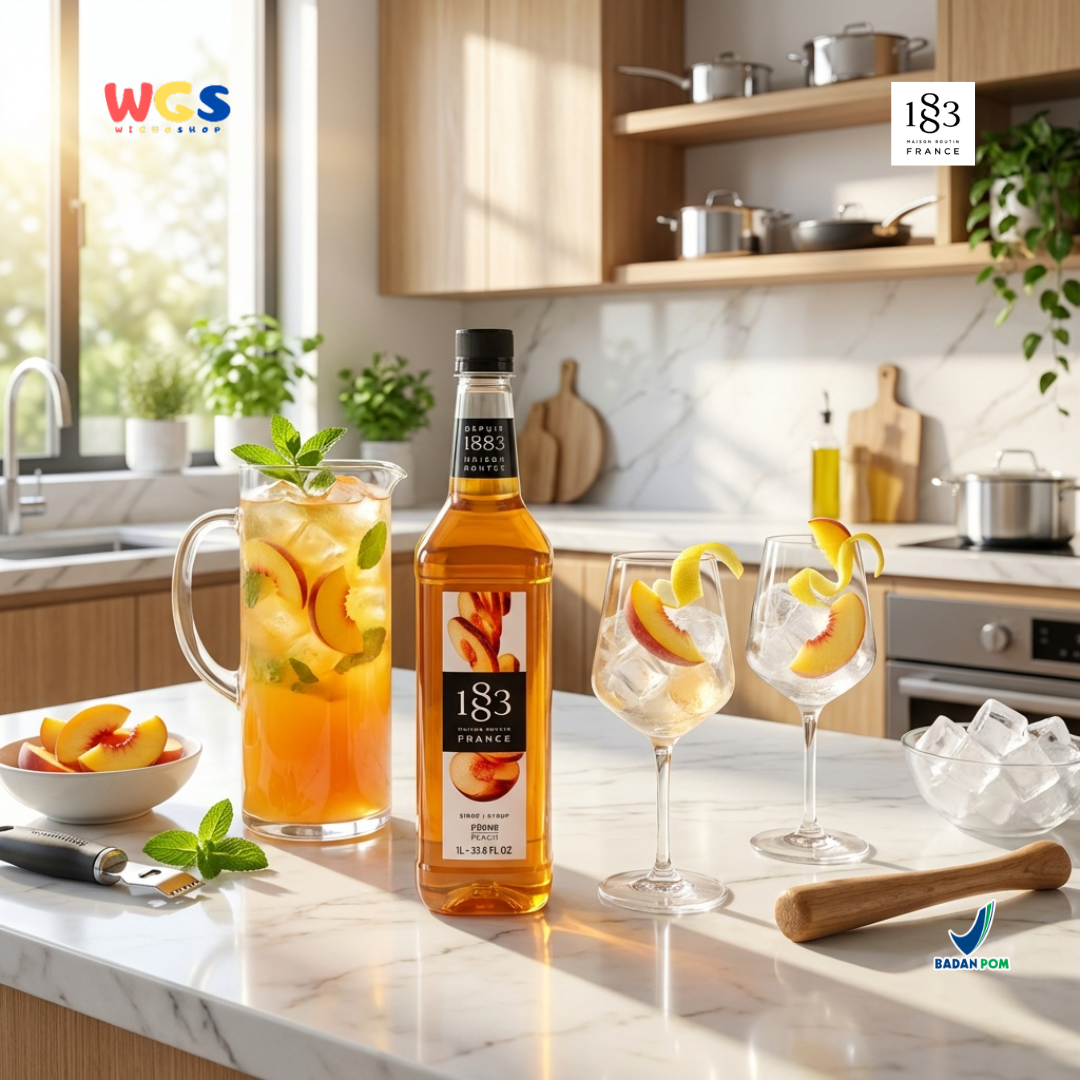 1883 Maison Routin Peach Syrup 1L – Sirup Peach Premium Untuk Mocktail Soda Drink Lemonade Cafe