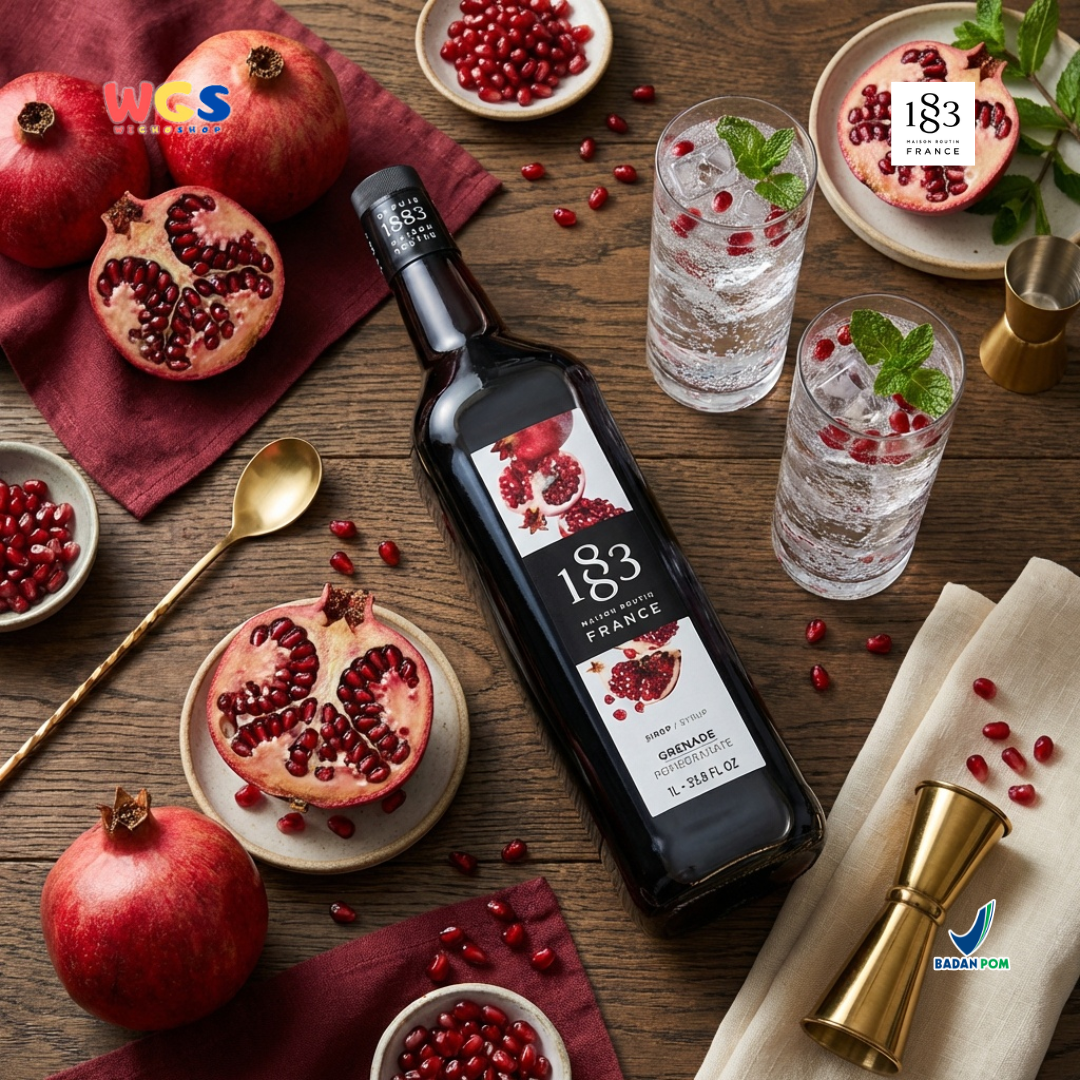 1883 Maison Routin Pomegranate Syrup 1L - Sirup Delima Premium untuk Soda, Mocktail & Tea
