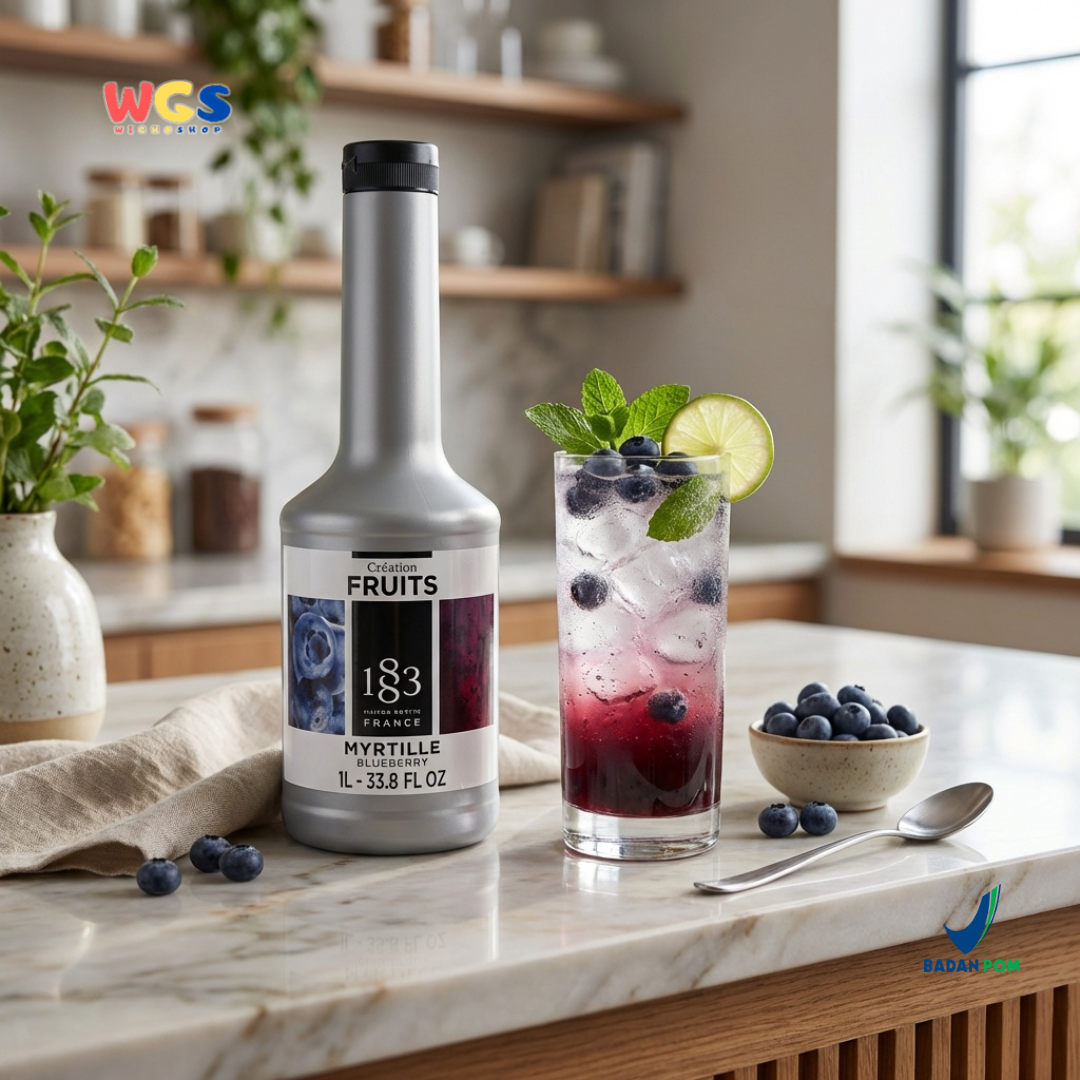 1883 Maison Routin Puree Blueberry 1L - Saus Buah Bluberi Premium untuk Minuman & Dessert