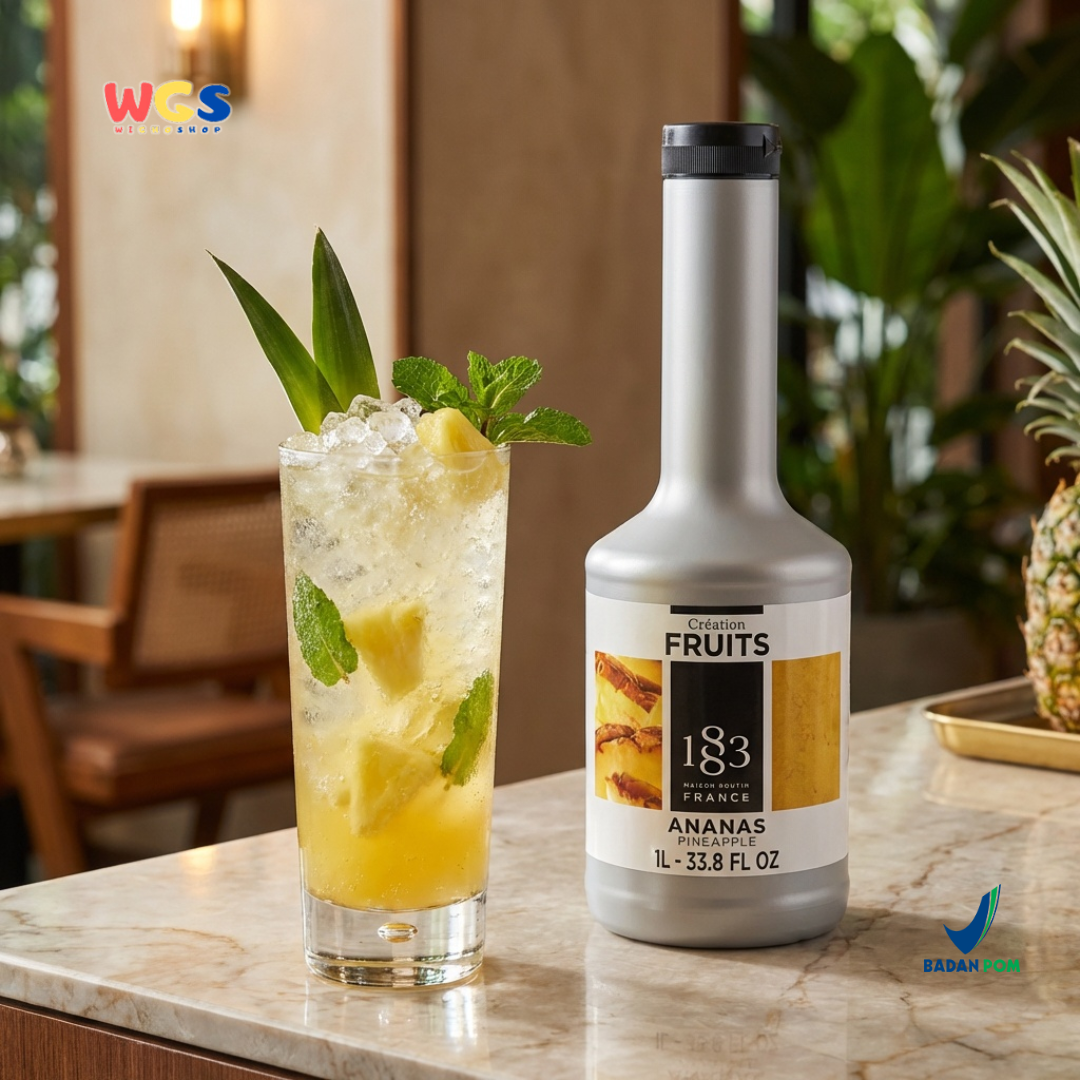 1883 Maison Routin Puree Nanas 1L - Saus Buah Nanas Premium untuk Minuman, Dessert & Cafe