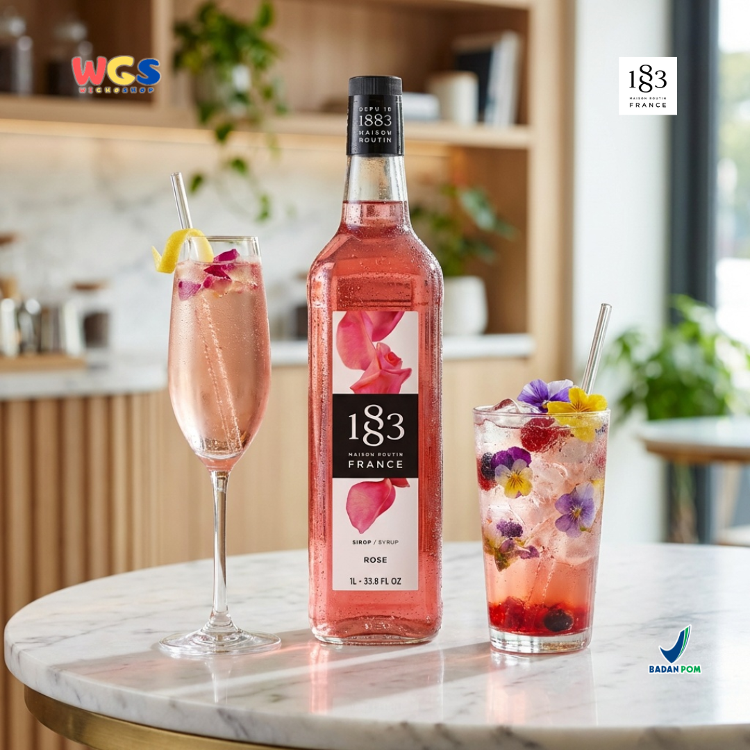 1883 Maison Routin Rose Syrup 1L - Sirup Rose Mawar Syrup Cafe Barista Mocktail