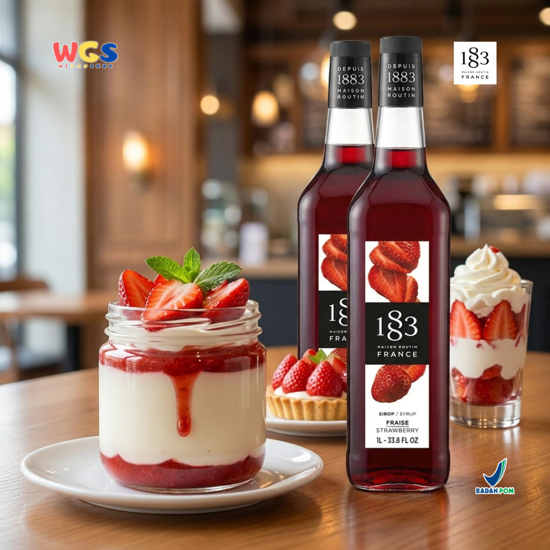 1883 Maison Routin Strawberry Syrup 1L – Sirup Stroberi Premium Untuk Mocktail Soda Drink Lemonade Cafe