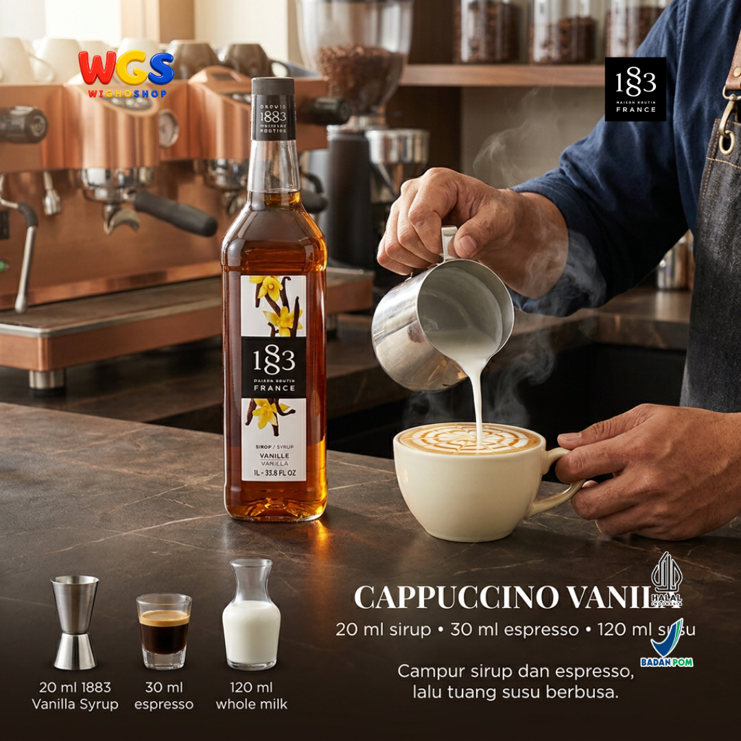 1883 Maison Routin Vanilla Syrup 1L - Sirup Vanila Prancis untuk Kopi Latte, Susu dan Dessert
