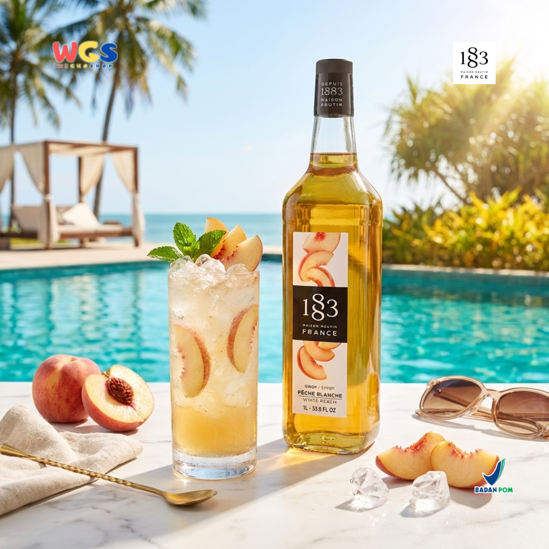 1883 Maison Routin White Peach Syrup 1L - Sirup White Peach Syrup Cafe Barista Mocktail Drink