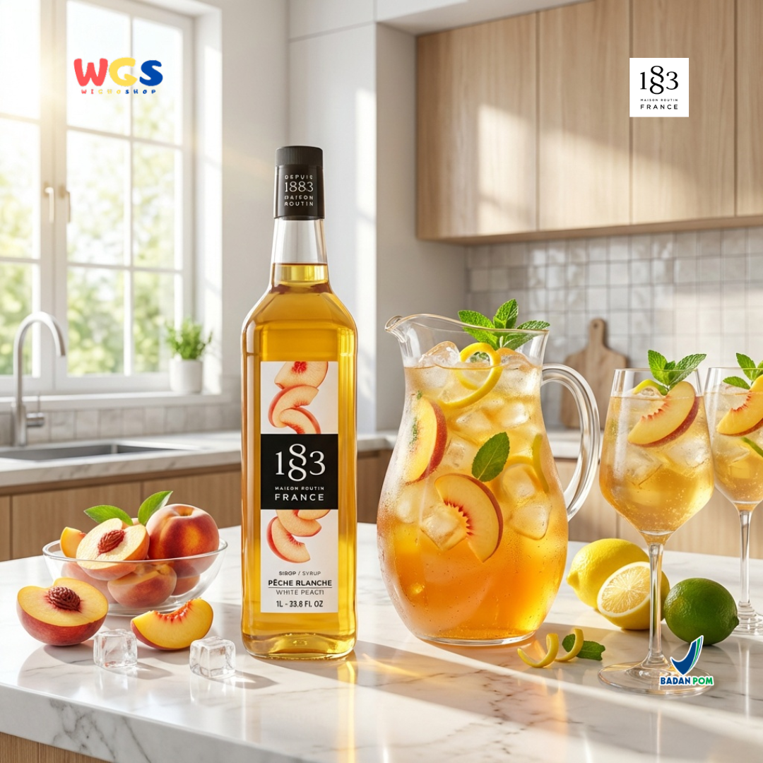 1883 Maison Routin White Peach Syrup 1L - Sirup White Peach Syrup Cafe Barista Mocktail Drink