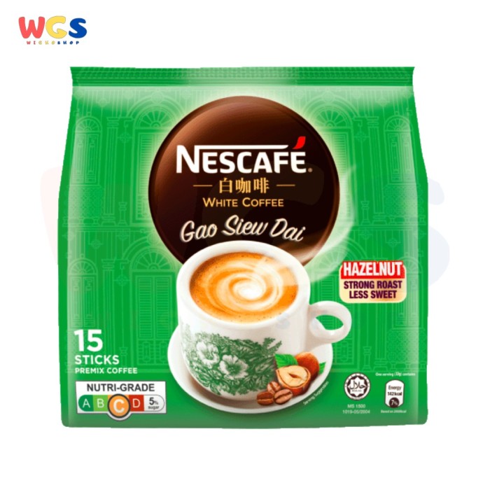 Nescafe White Coffee Gao Siew Dai Hazelnut Stong Roast Less Sweet 15s