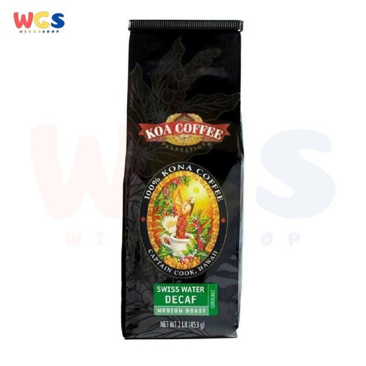 Kona Coffee Hawaii Swiss Water Decaf Medium Roast Whole Bean 1 lb 453g