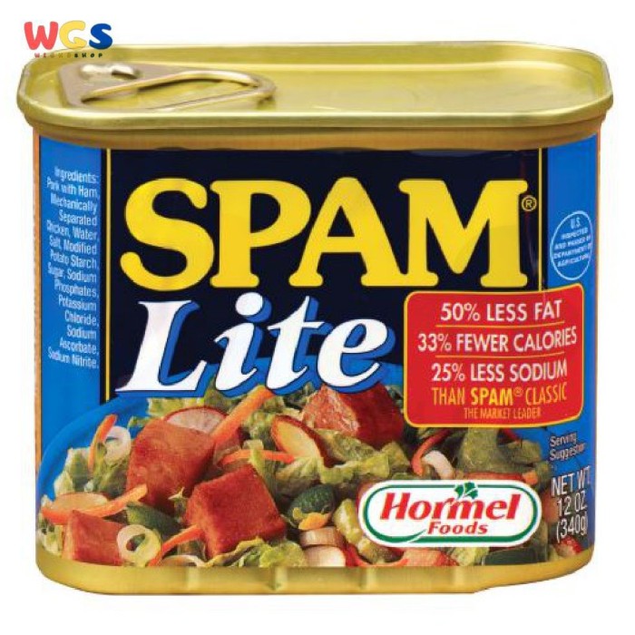 SPAM Lite Original Pork Ham Luncheon Meat Low Sodium USA 12oz 340g