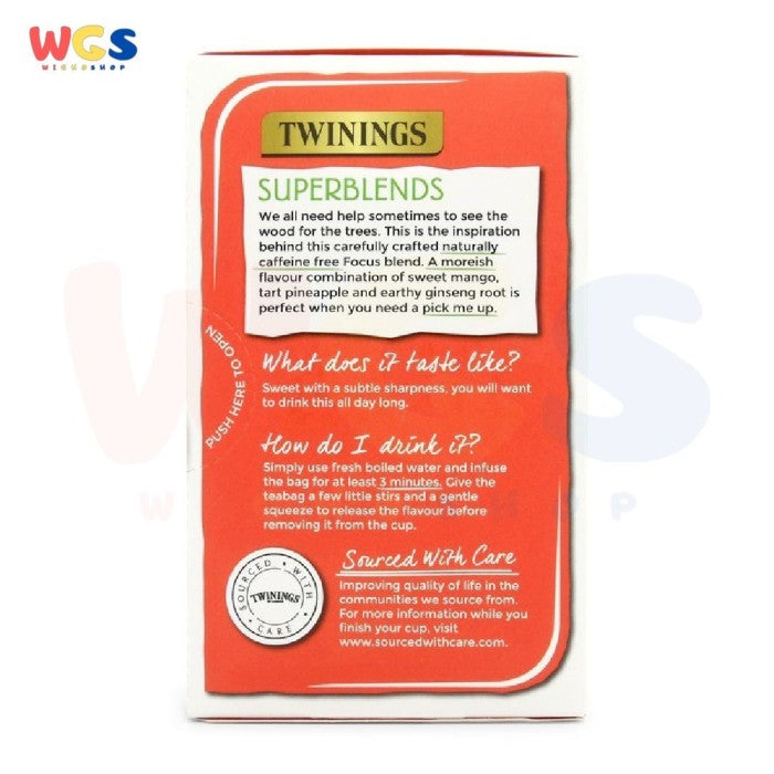 Twinings Tea Superblends Focus Mango & Pineapple with Ginseng 20 Bags