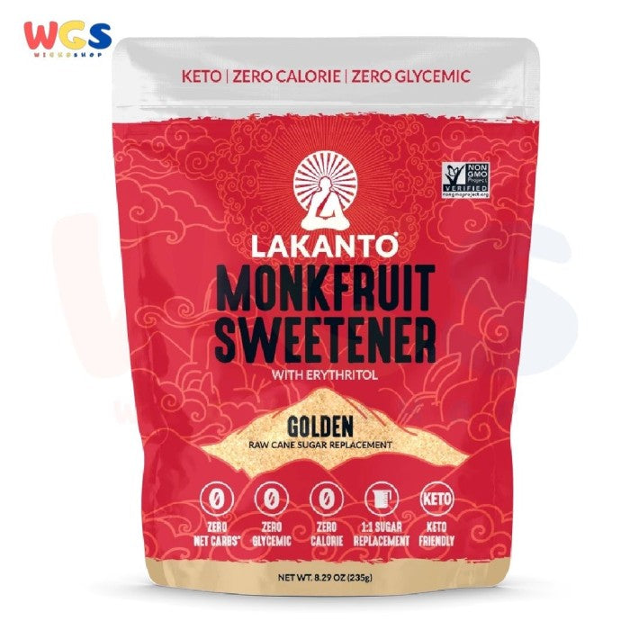Lakanto Monkfruit Sweetener With Erythritol Golden Raw Cane Sugar 235g