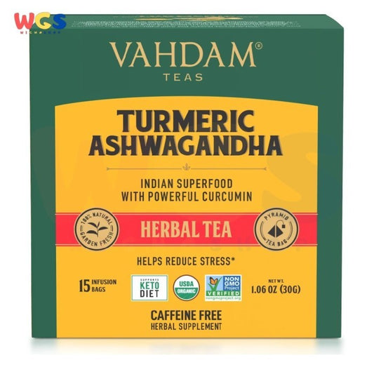 Vahdam Teas Turmeric Ashwagandha Herbal Tea 15 Infusion Bags (30 g)