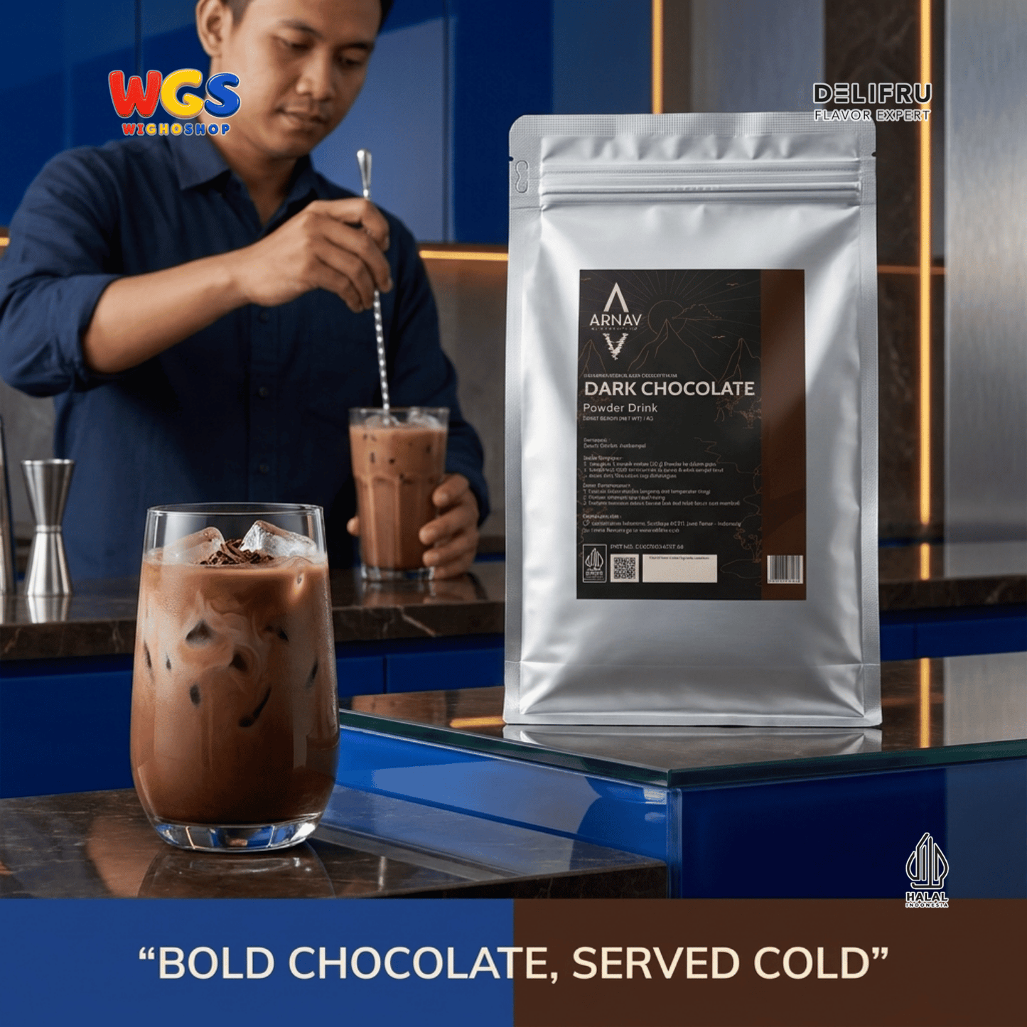 ARNAV Dark Chocolate Powder Drink 1kg - Bubuk Cokelat Hitam untuk Hot Chocolate Mocha Latte Frappe Dessert Halal