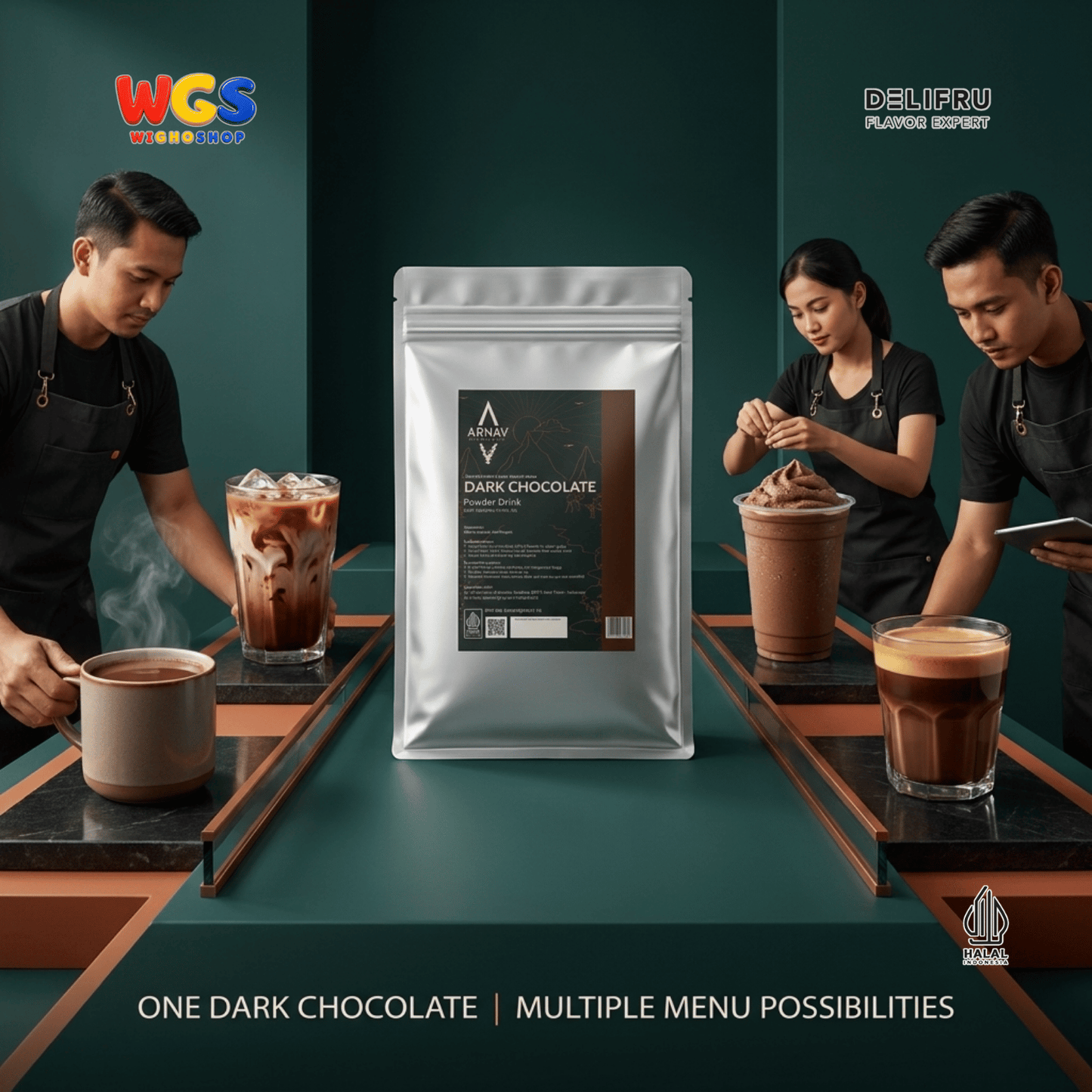 ARNAV Dark Chocolate Powder Drink 1kg - Bubuk Cokelat Hitam untuk Hot Chocolate Mocha Latte Frappe Dessert Halal