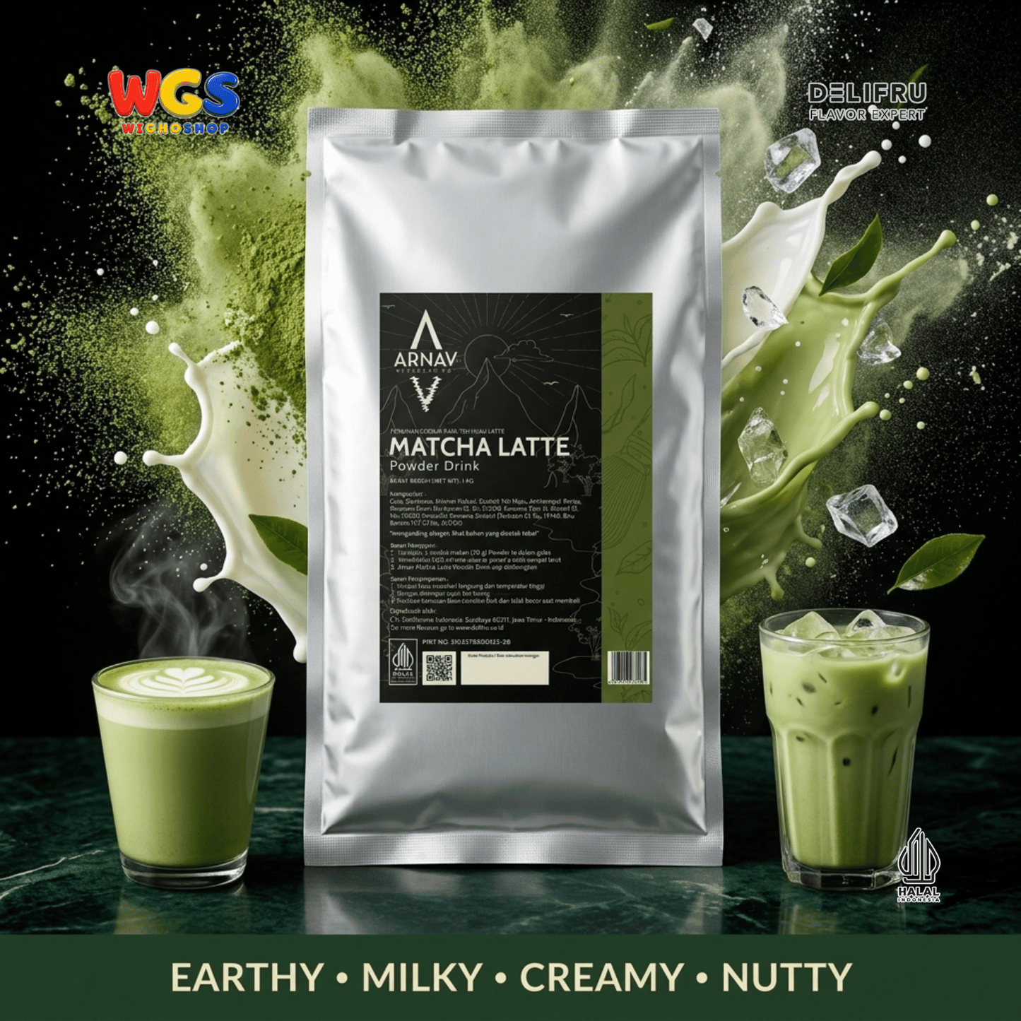 ARNAV Matcha Latte Powder Drink 1kg - Bubuk Minuman Matcha Susu Green Tea Latte Frappe Boba Cafe Halal