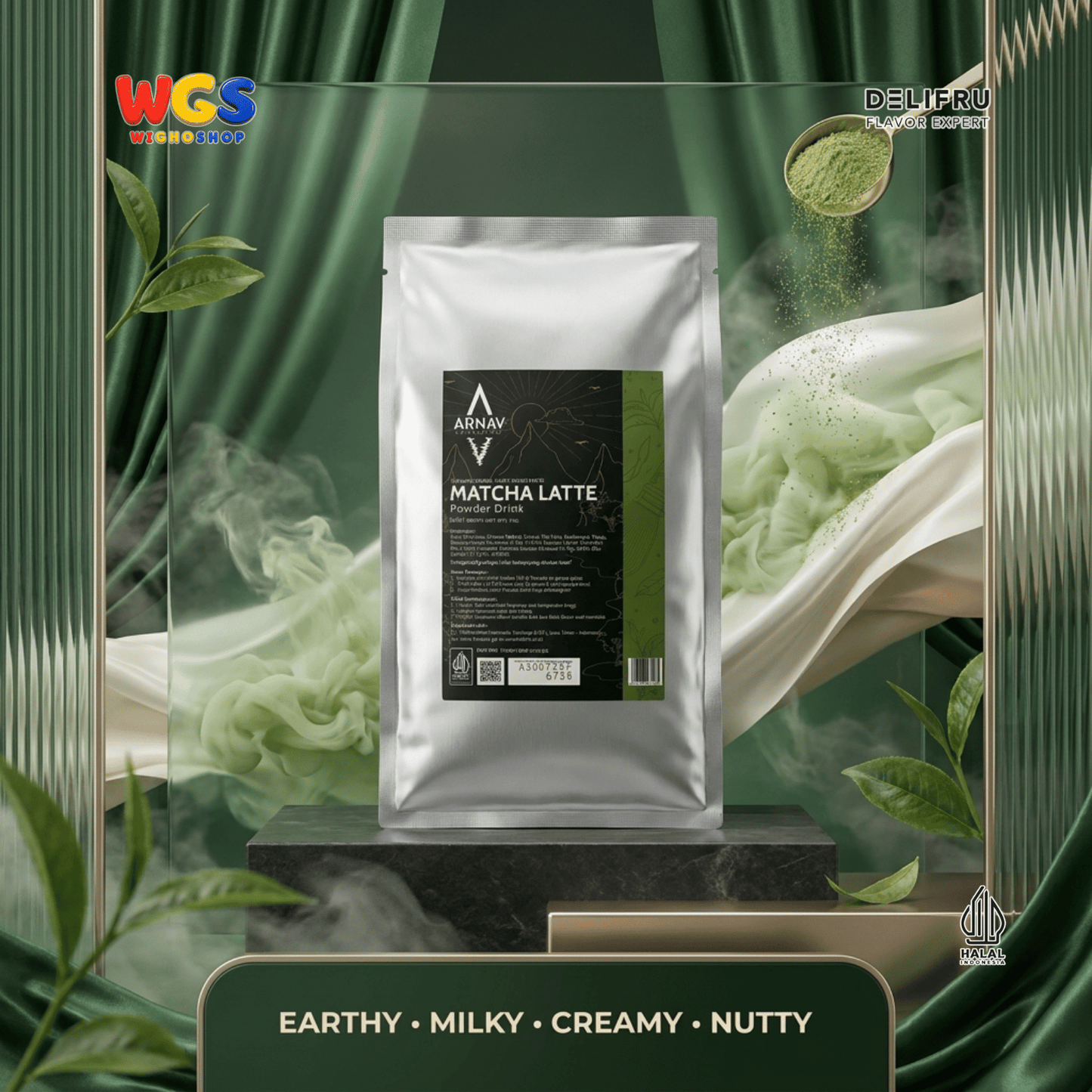 ARNAV Matcha Latte Powder Drink 1kg - Bubuk Minuman Matcha Susu Green Tea Latte Frappe Boba Cafe Halal