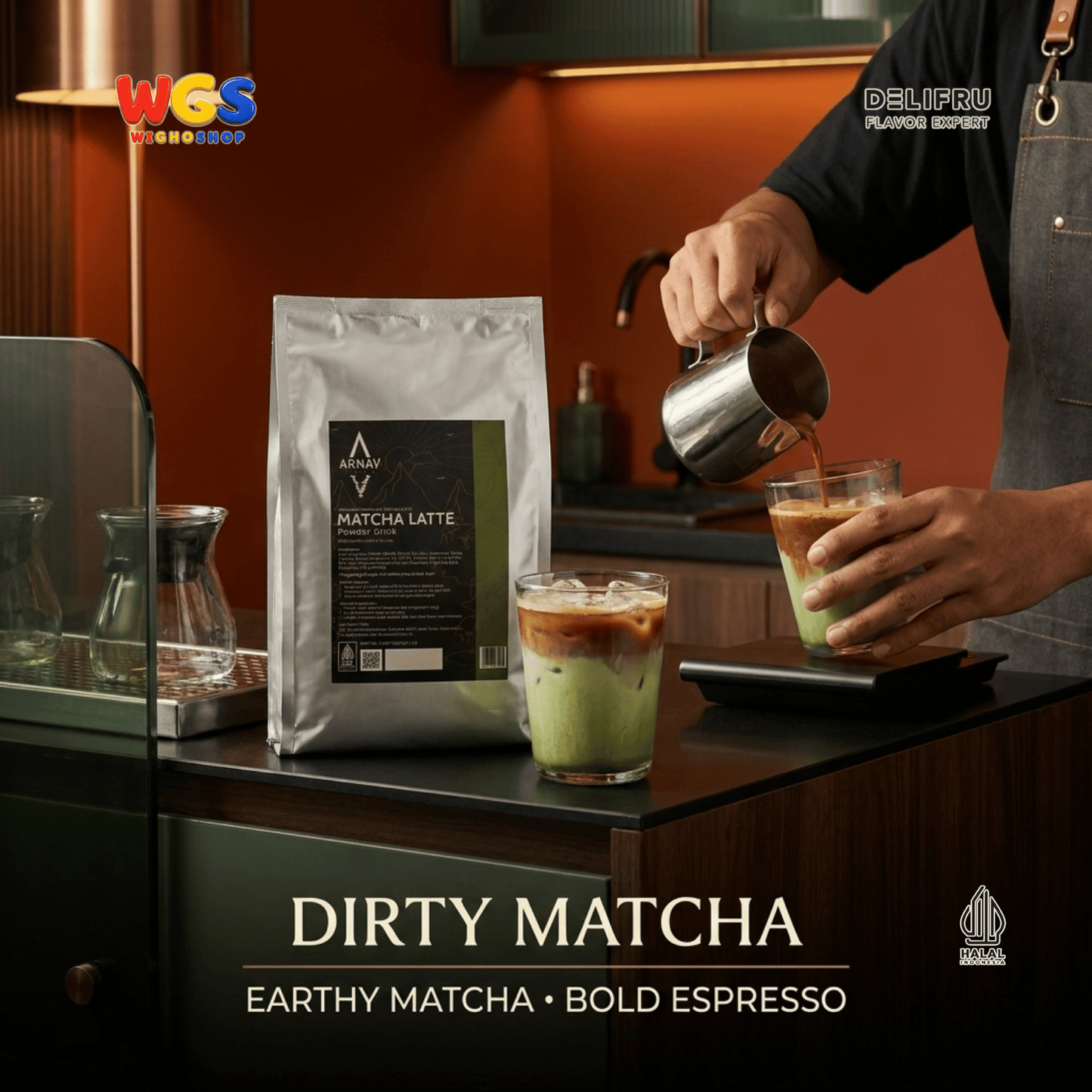 ARNAV Matcha Latte Powder Drink 1kg - Bubuk Minuman Matcha Susu Green Tea Latte Frappe Boba Cafe Halal