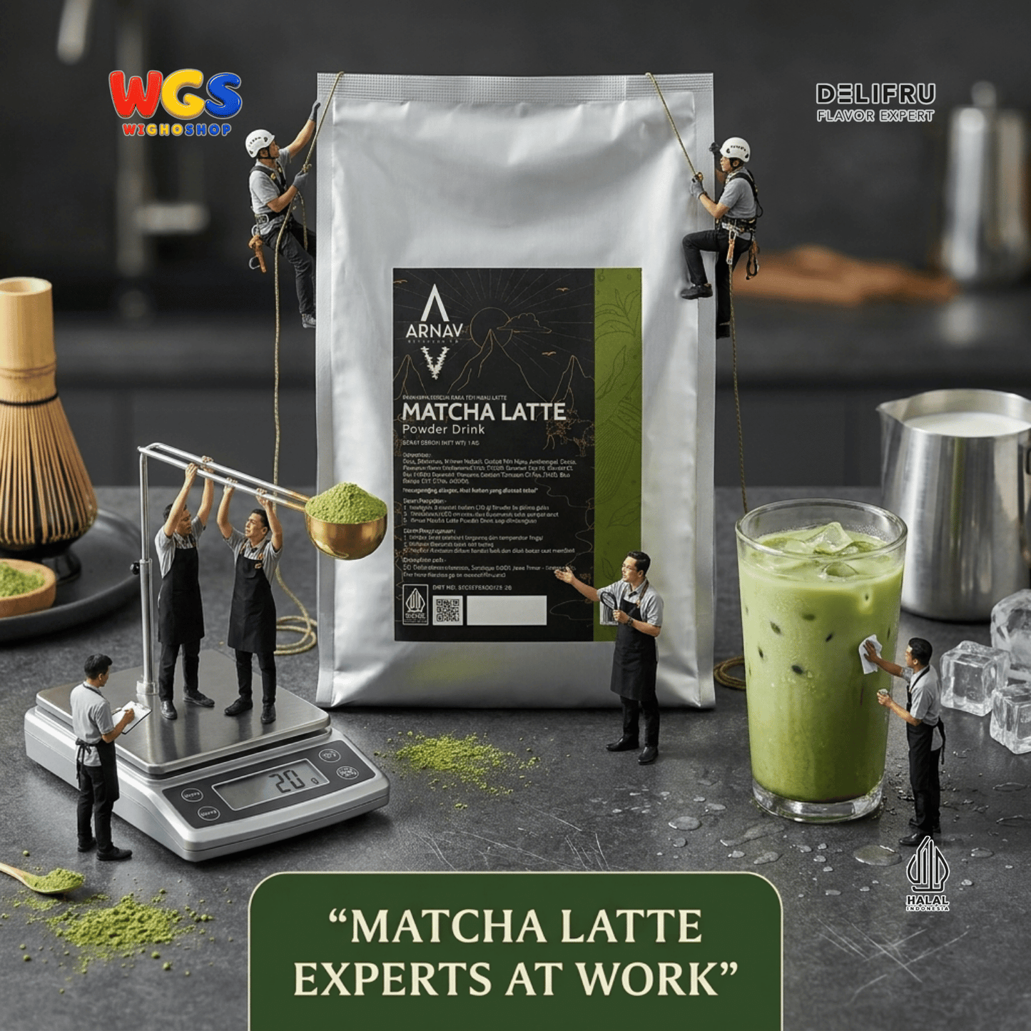 ARNAV Matcha Latte Powder Drink 1kg - Bubuk Minuman Matcha Susu Green Tea Latte Frappe Boba Cafe Halal