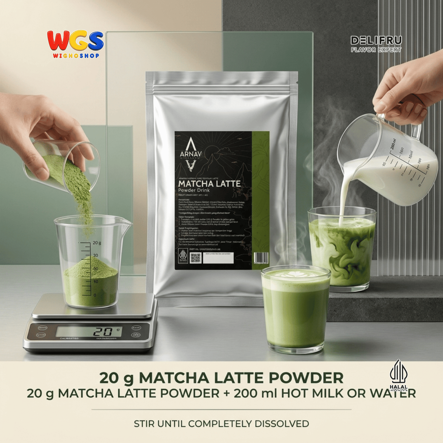 ARNAV Matcha Latte Powder Drink 1kg - Bubuk Minuman Matcha Susu Green Tea Latte Frappe Boba Cafe Halal