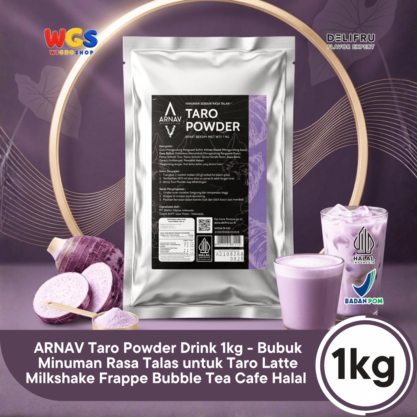 ARNAV Taro Powder 1kg - Bubuk Minuman Taro Talas untuk Taro Milk Latte Milkshake Frappe Boba Minuman Cafe Halal