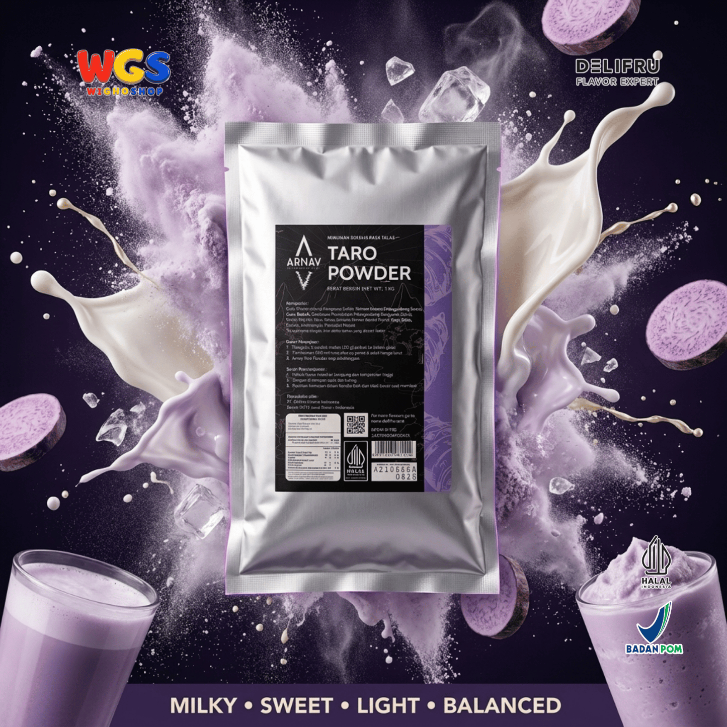 ARNAV Taro Powder 1kg - Bubuk Minuman Taro Talas untuk Taro Milk Latte Milkshake Frappe Boba Minuman Cafe Halal